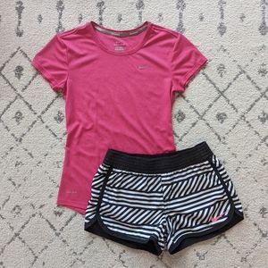 Nike SET: Pink Dri-Fit Shirt + Reversible Athletic Shorts Sz XS